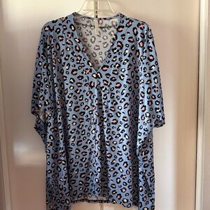 Blue Leopard Print V-Neck Women's Top